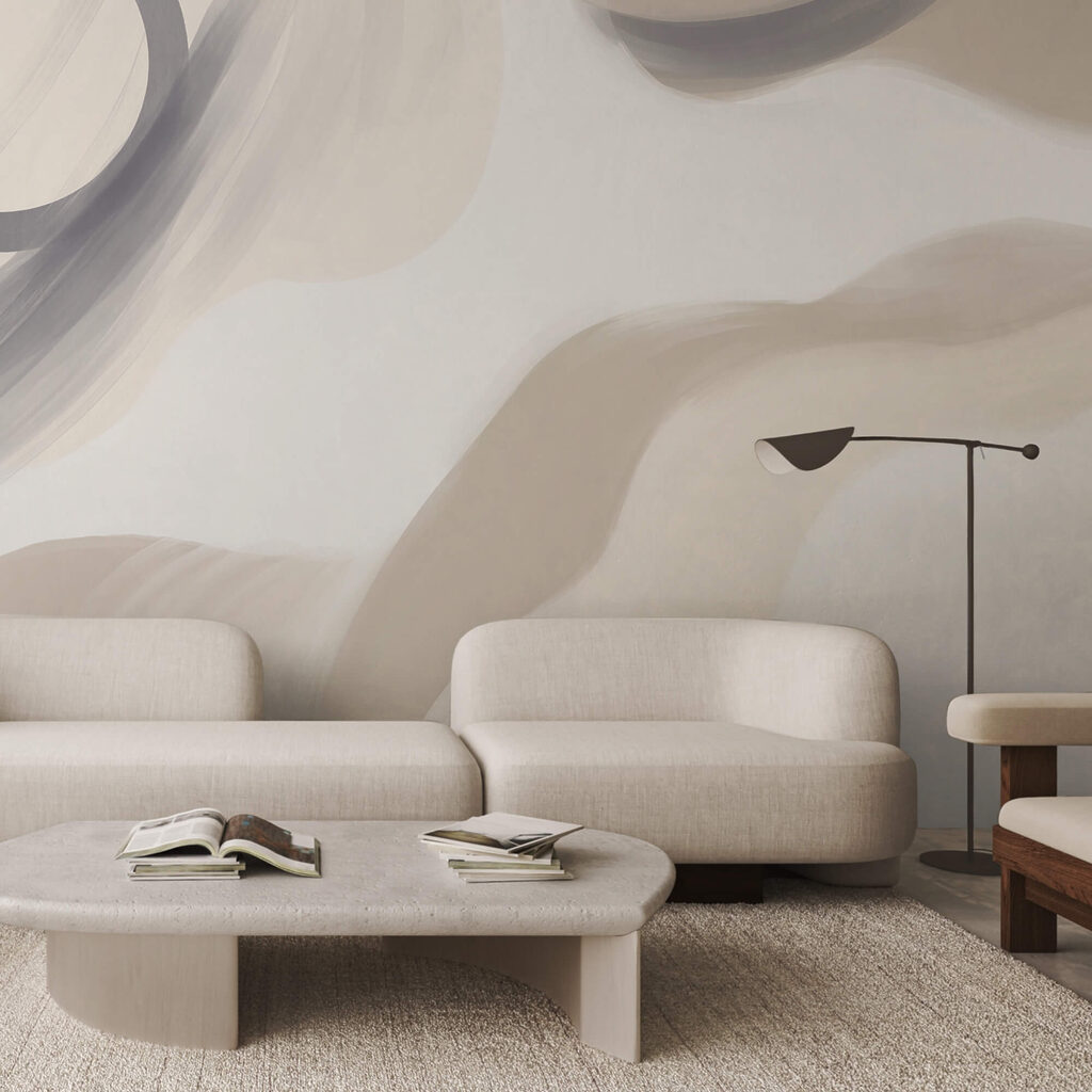 Brede penseelbanen in roomwit — interieur 1