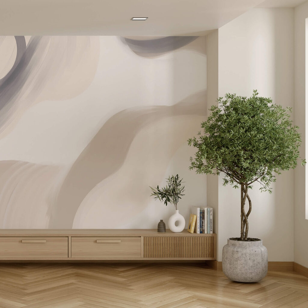 Brede penseelbanen in roomwit — interieur 2