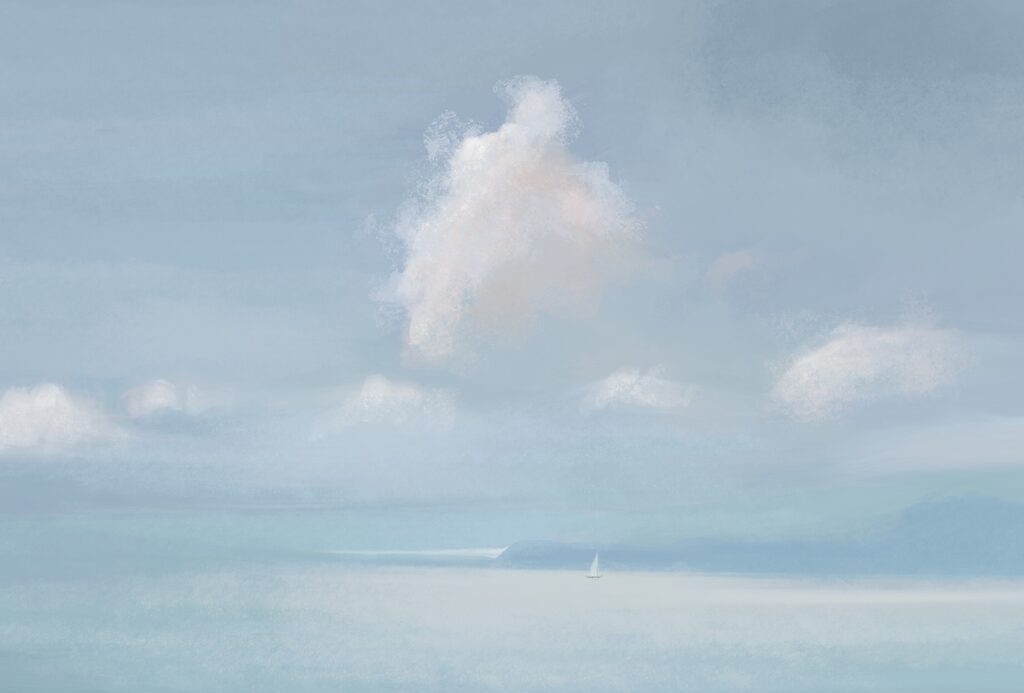 Wolk boven een zeilbootje — volledig ontwerp
