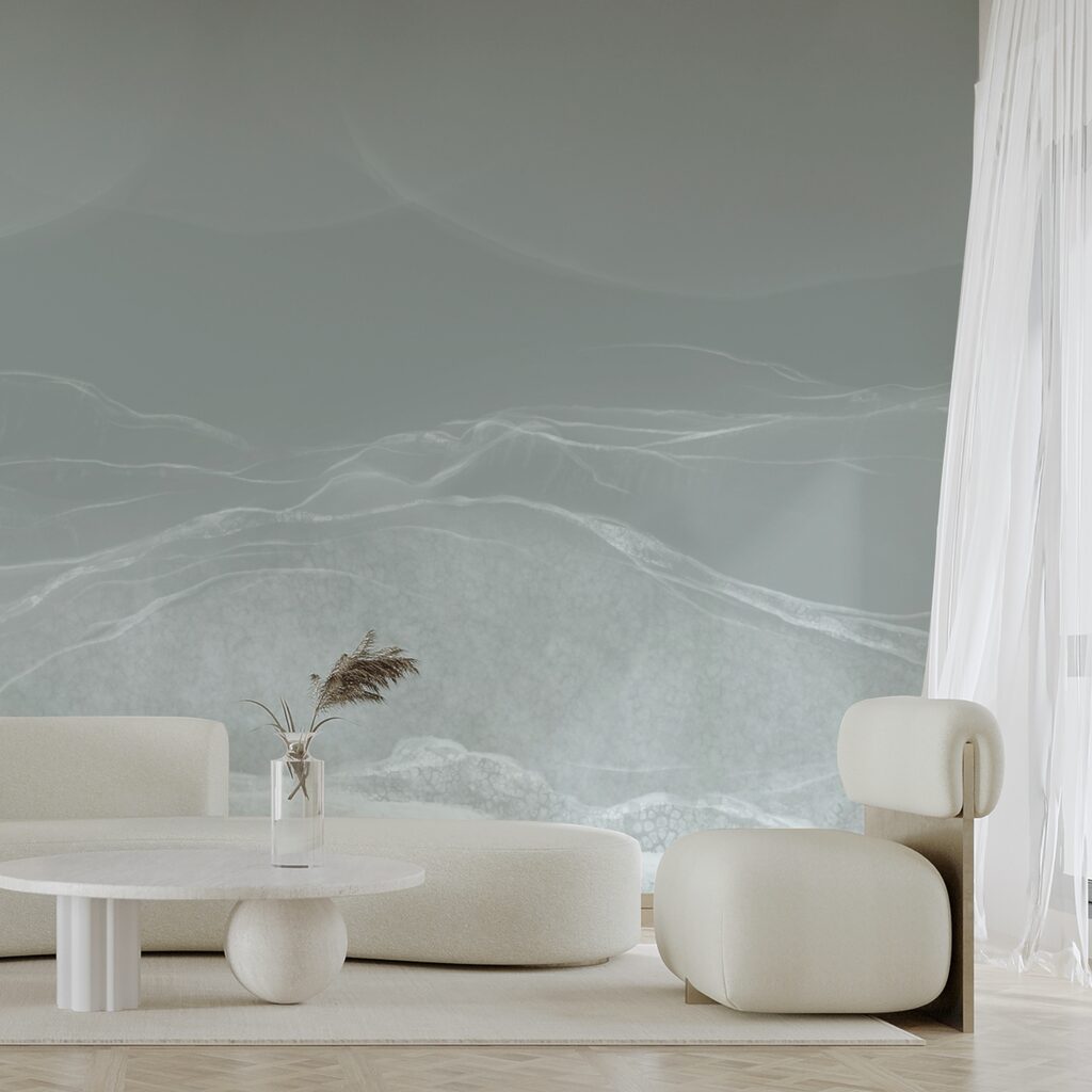 Wit en grijs landschap in een interieur
