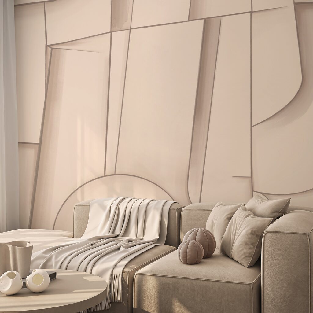 Gebogen vlakken in perziktinten — interieur 1