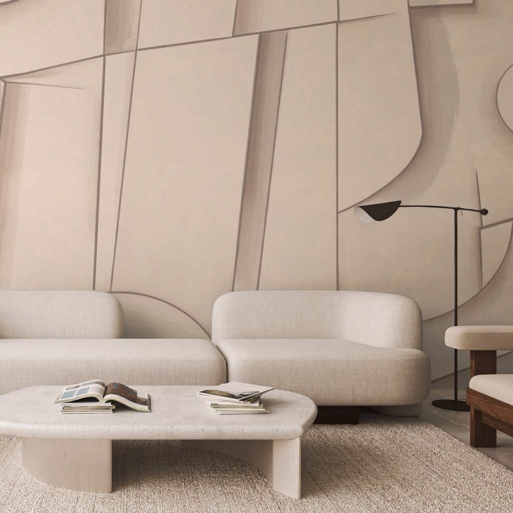 Gebogen vlakken in perziktinten — interieur 2