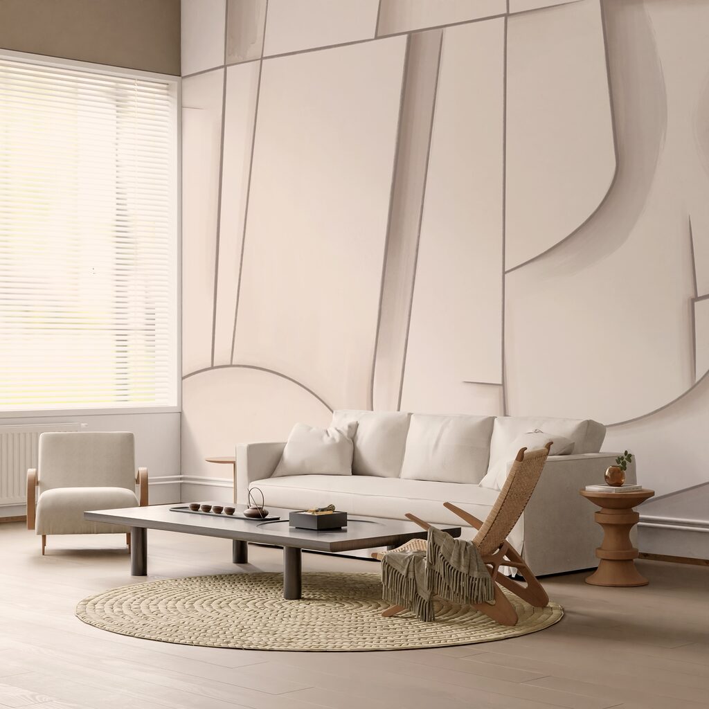 Gebogen vlakken in perziktinten — interieur 3