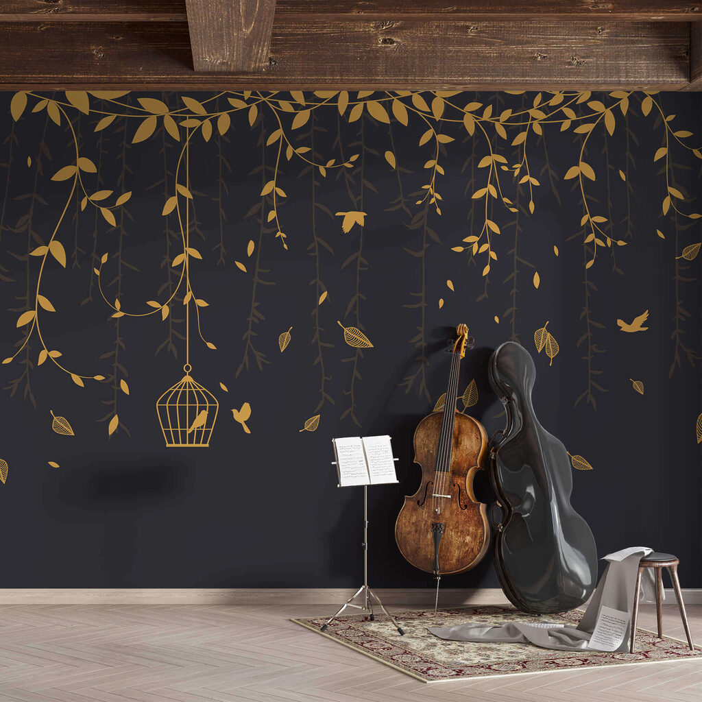 Vogels tussen hangende takjes — interieur 1