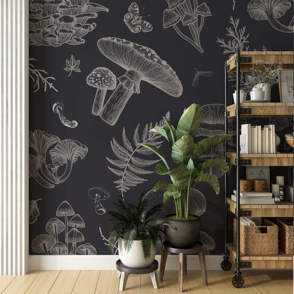Paddenstoelen in fijne tekenlijnen — interieur 1