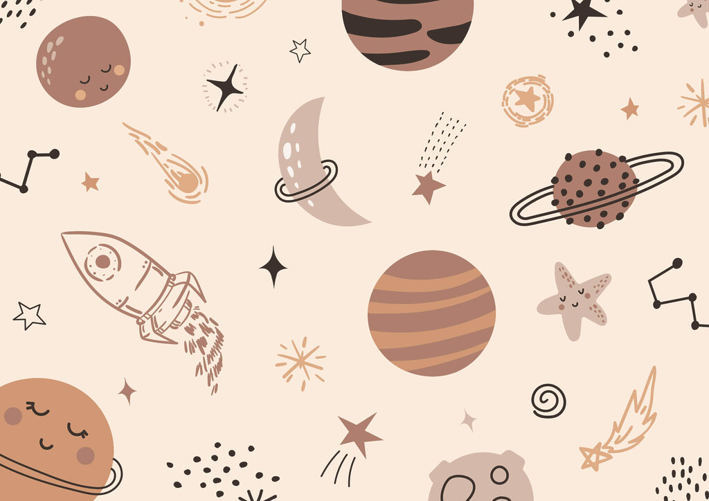 Planeten met speelse gezichten — volledig ontwerp