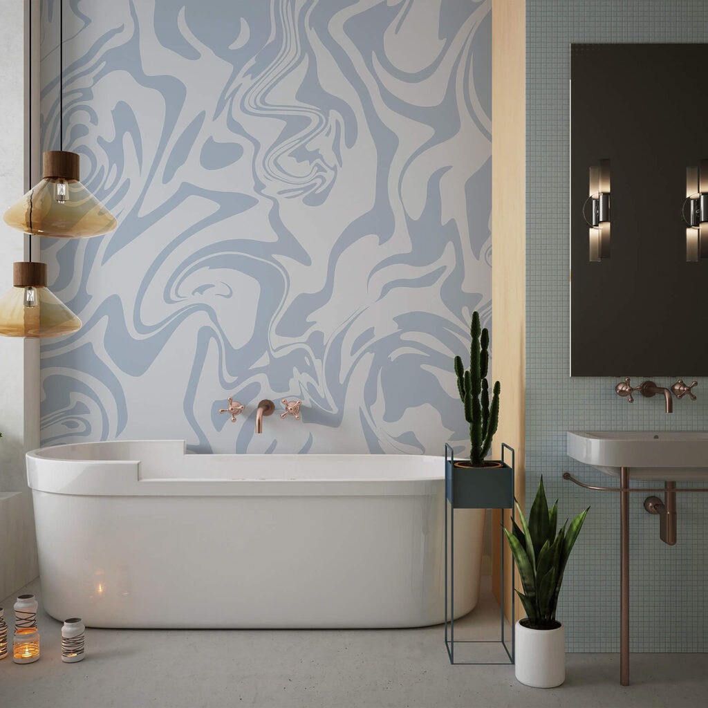 Blauwe wervelingen in beweging — interieur 3
