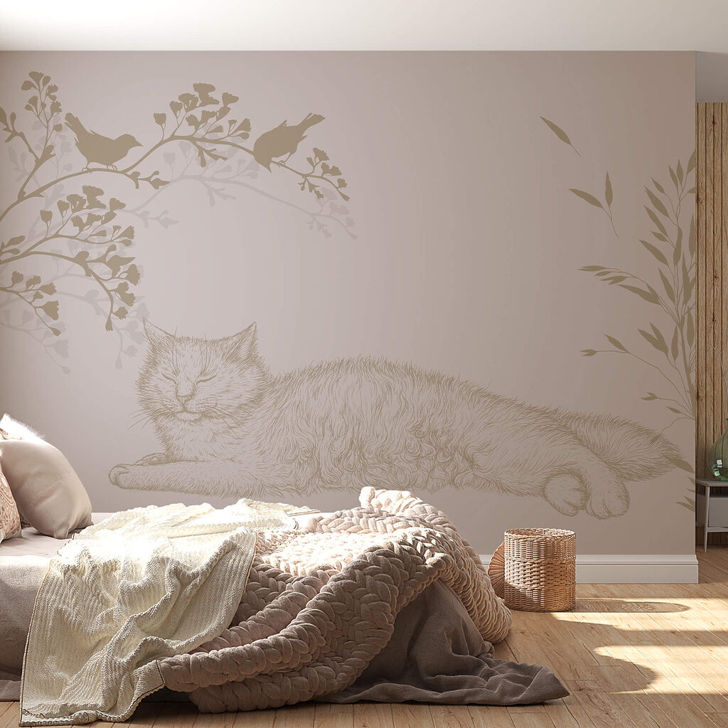 Slapende kat onder takjes — interieur 1