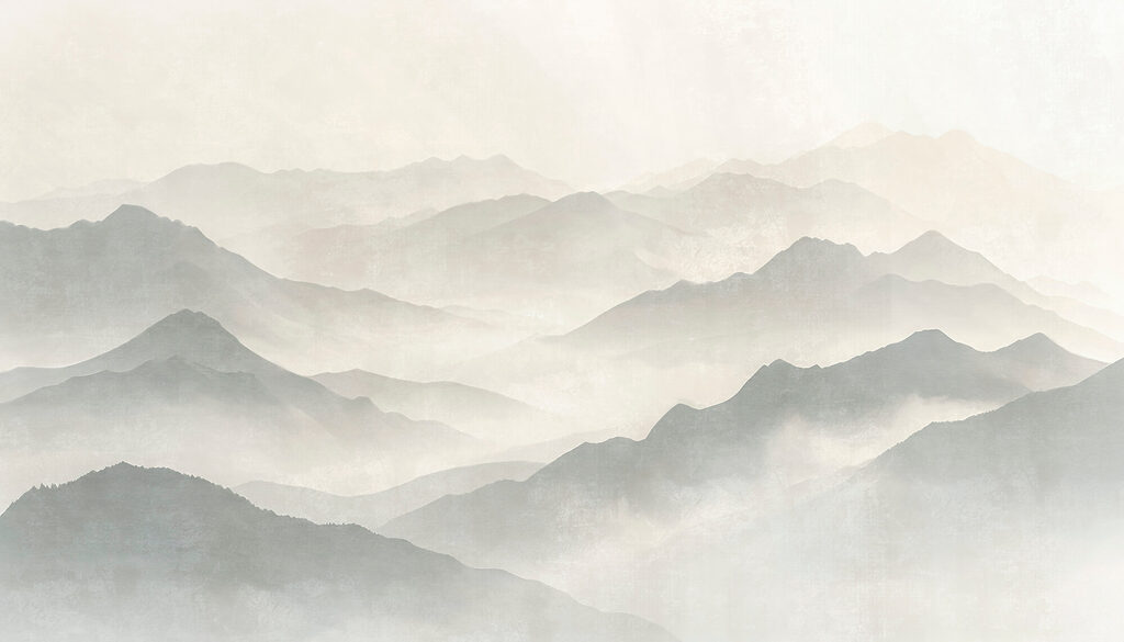 Bergkammen verdwijnen in mist — volledig ontwerp