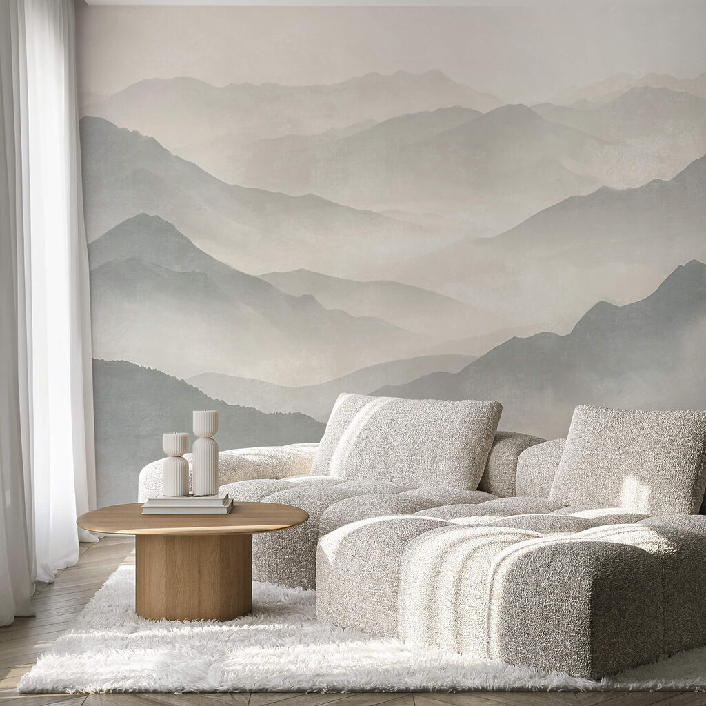 Mistige bergketen in een interieur