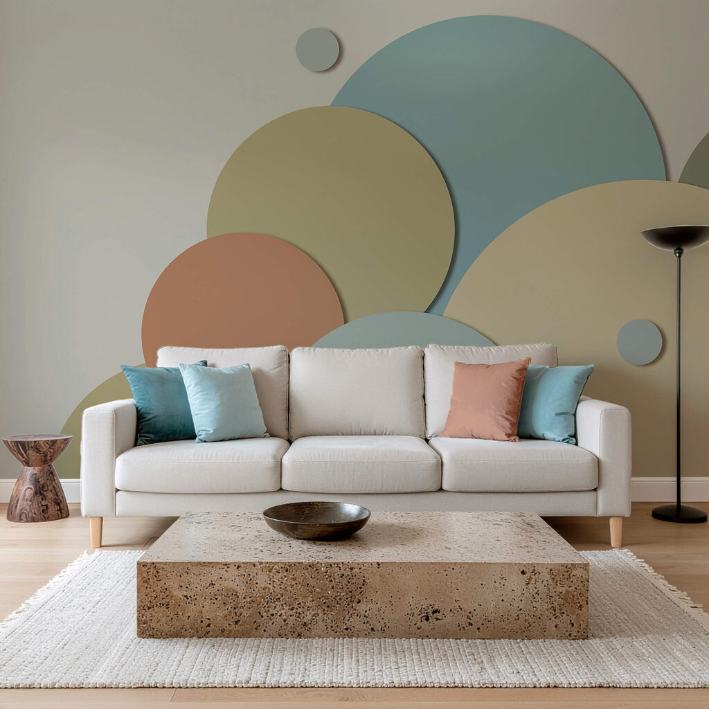 Groep cirkels met verschillende kleuren in een interieur