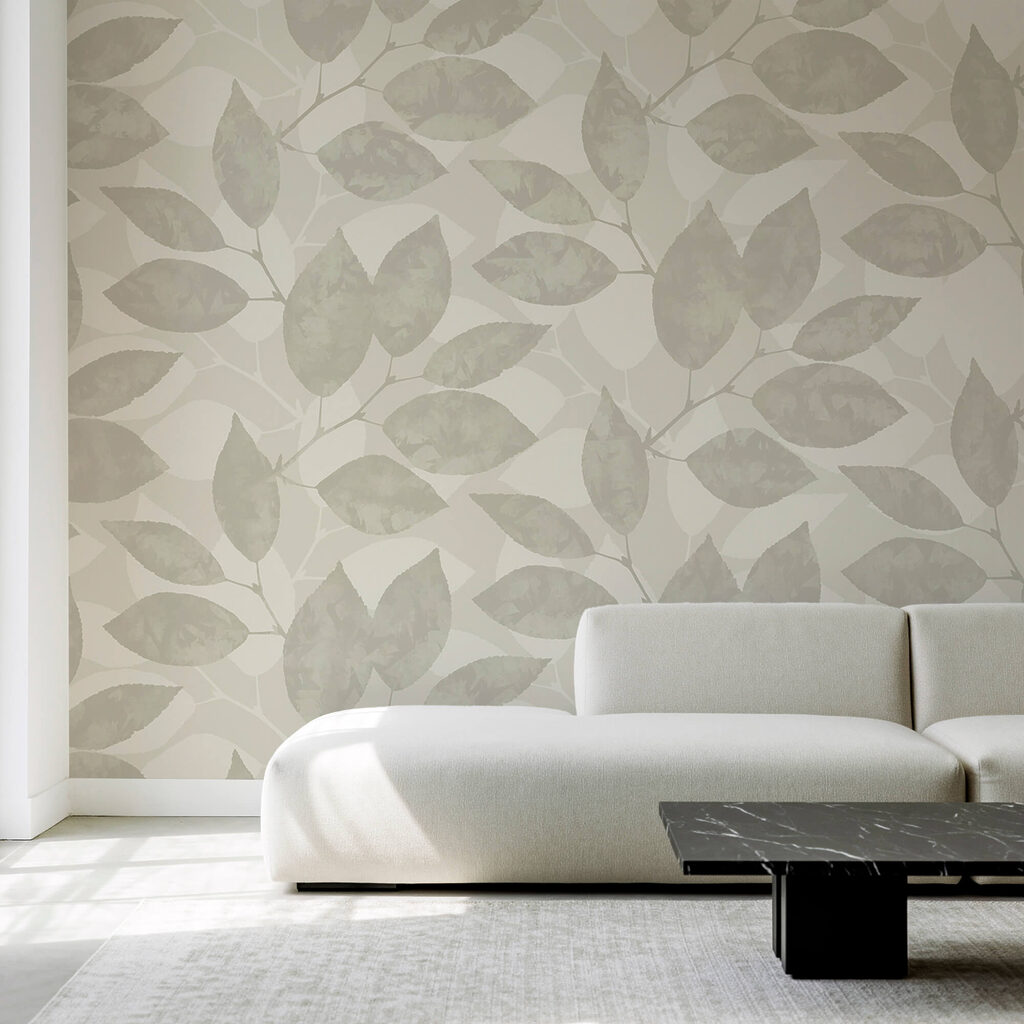 Patroon van bladeren op een witte achtergrond in een interieur