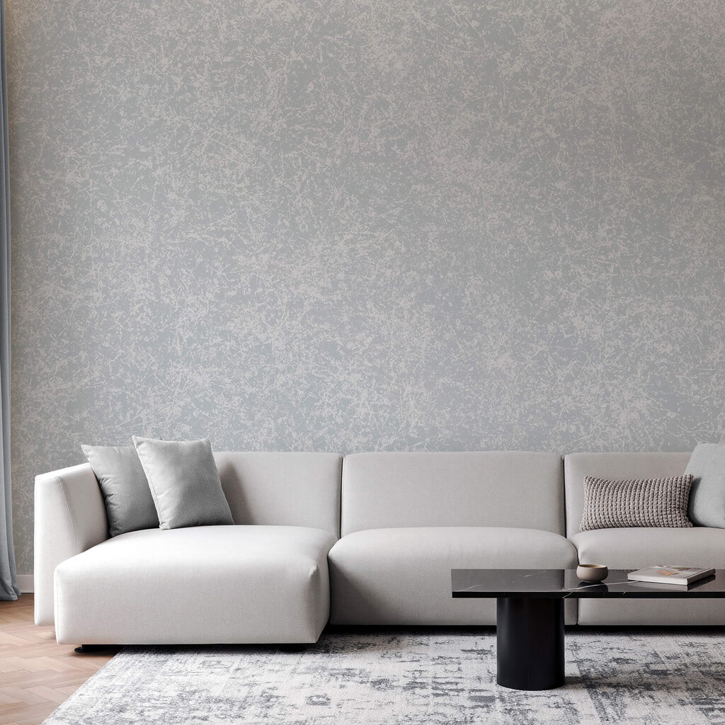 Bleekblauwe verf met spikkels — interieur 1