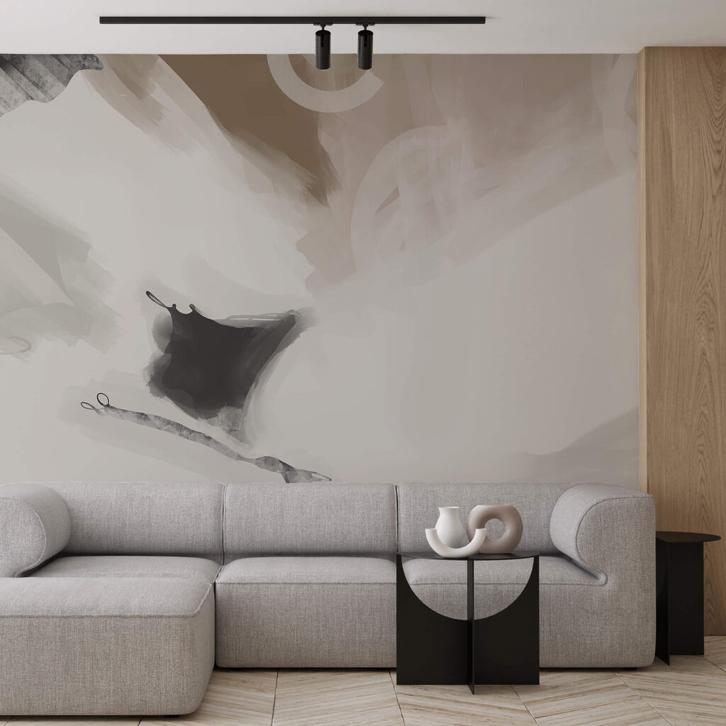 Brede penseelstreken in grijs — interieur 1