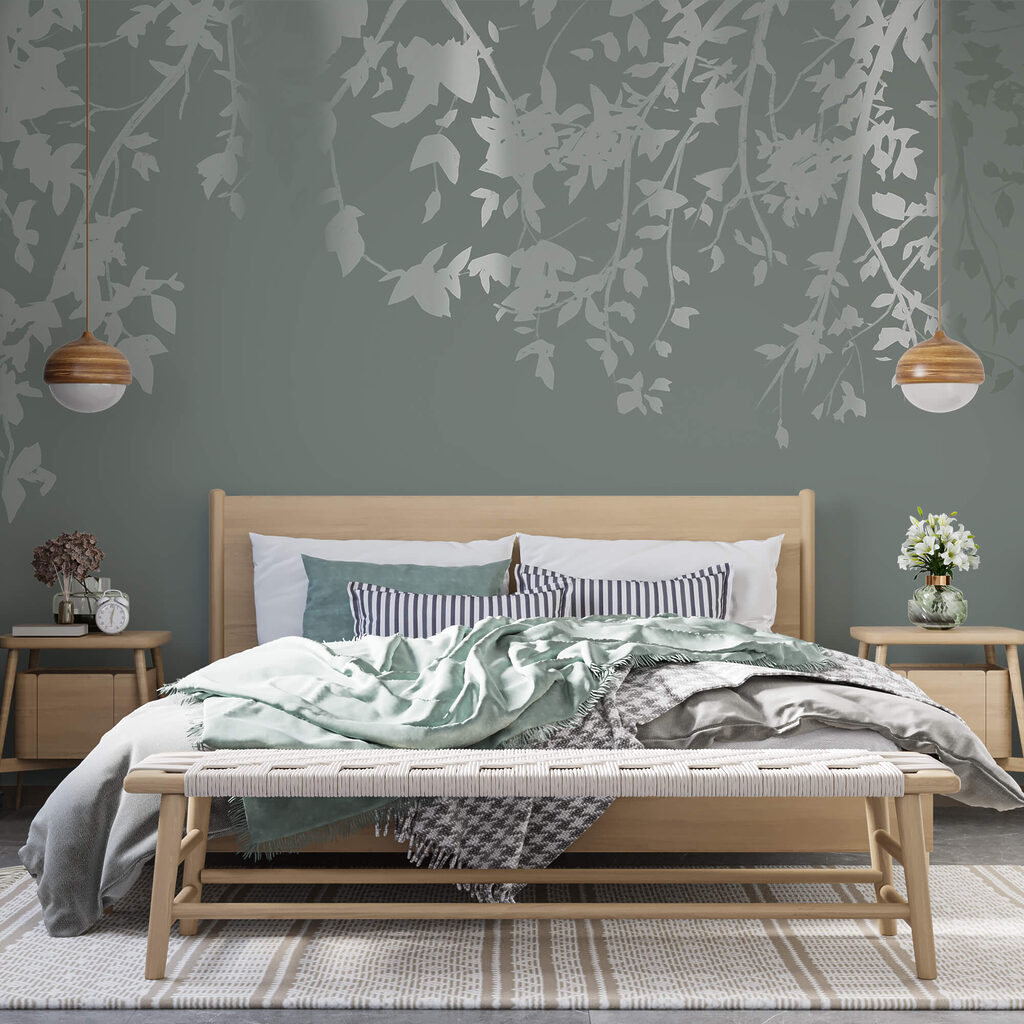 Hangend loof op grijsgroen — interieur 1