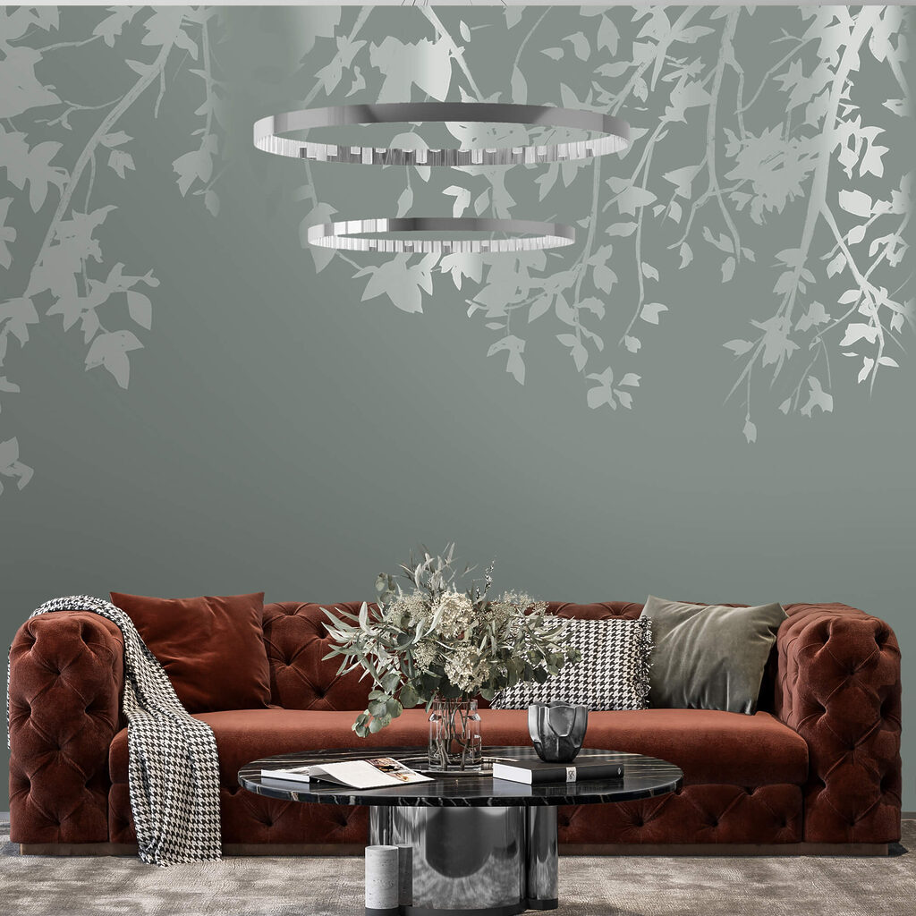 Hangend loof op grijsgroen — interieur 4