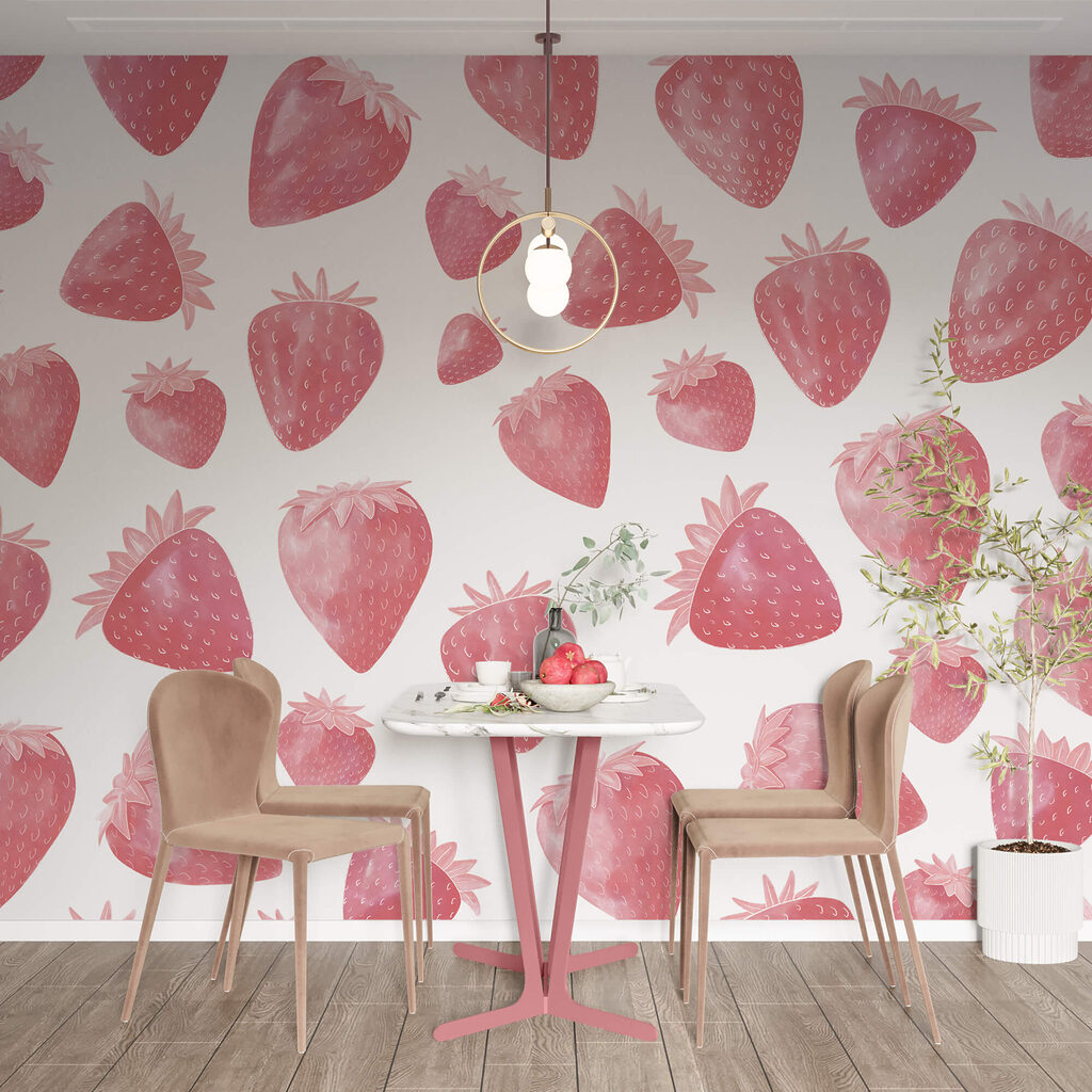 Roze aardbeien als patroon — interieur 1