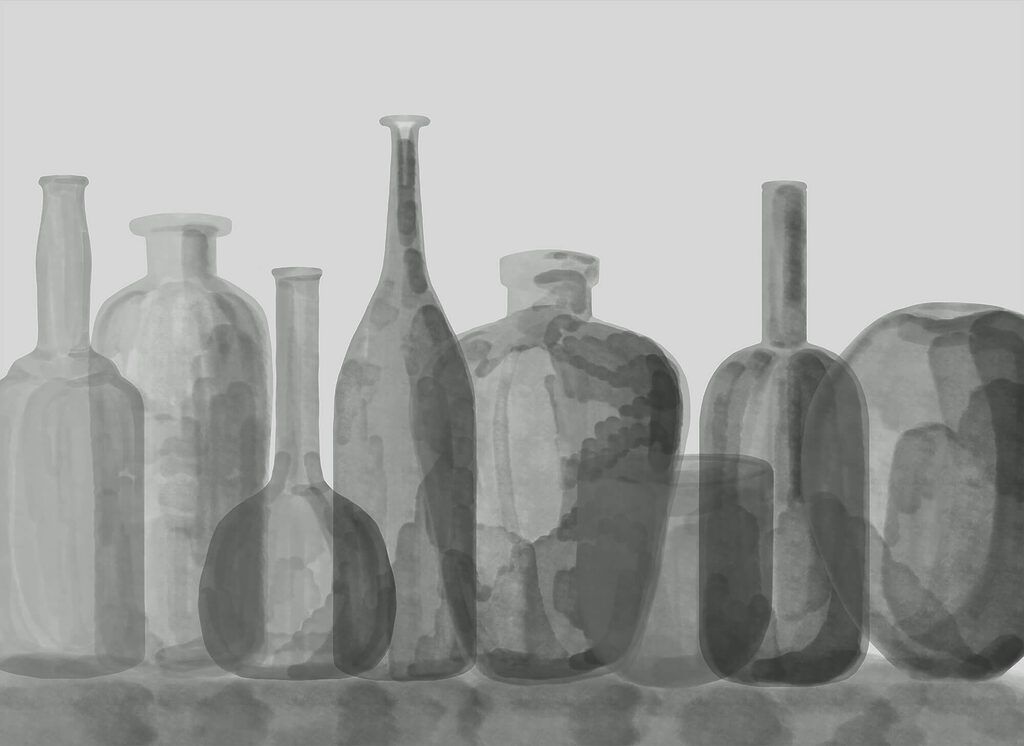 Flessen in grijze aquarel — volledig ontwerp