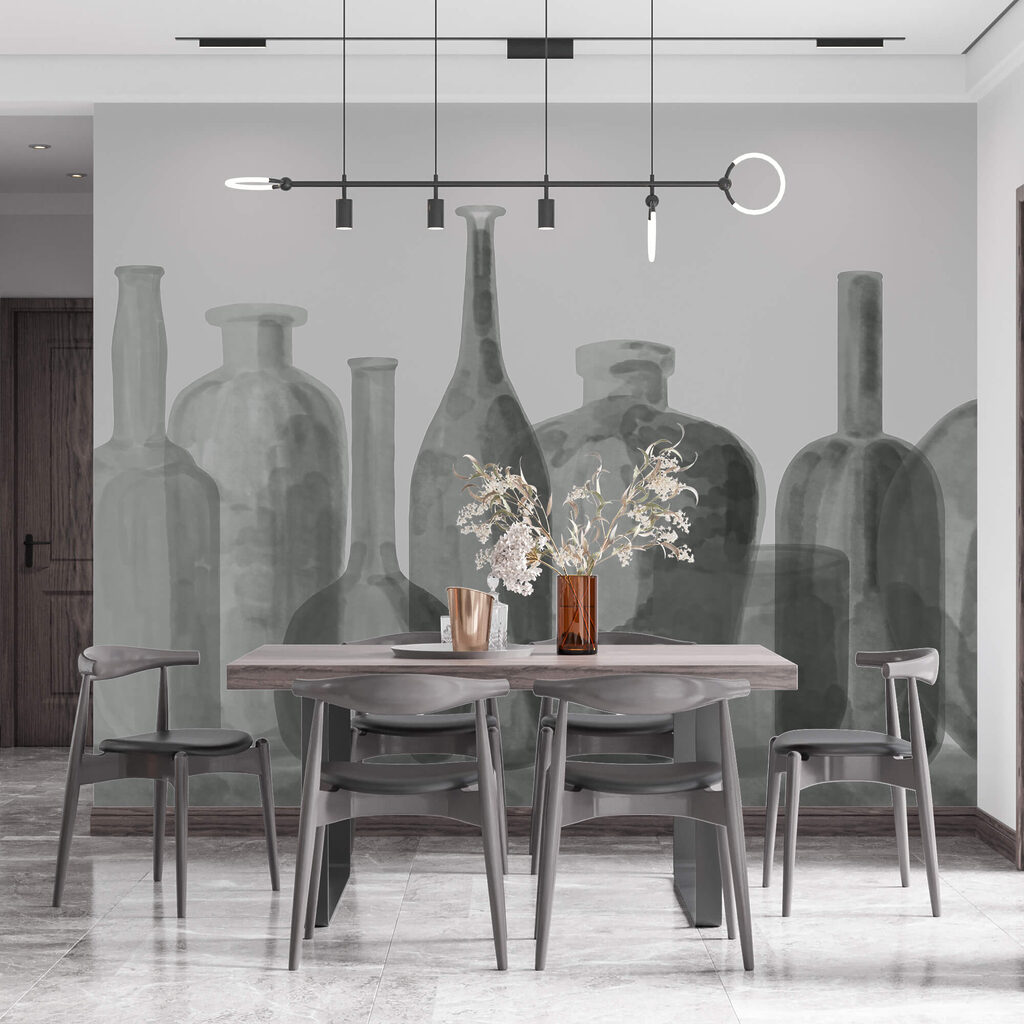 Flessen in grijze aquarel — interieur 2