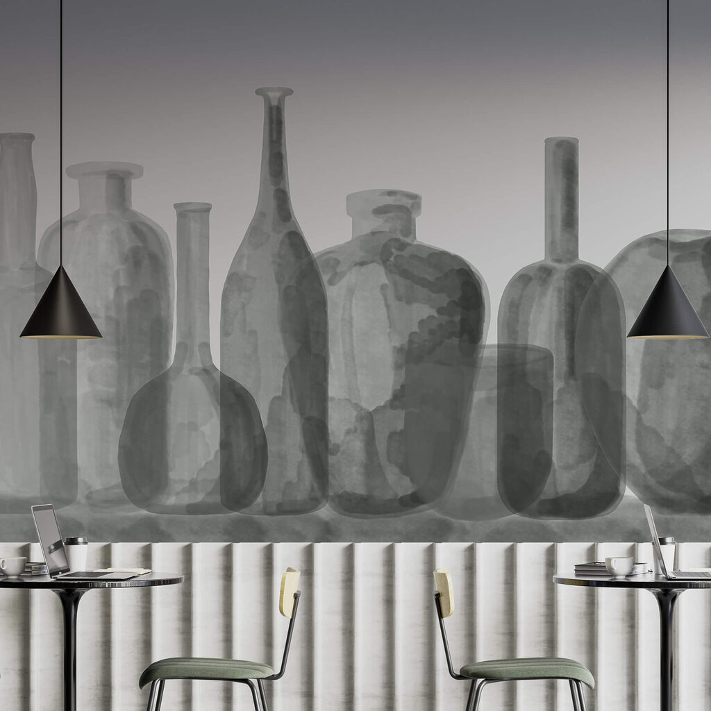 Flessen in grijze aquarel — interieur 1