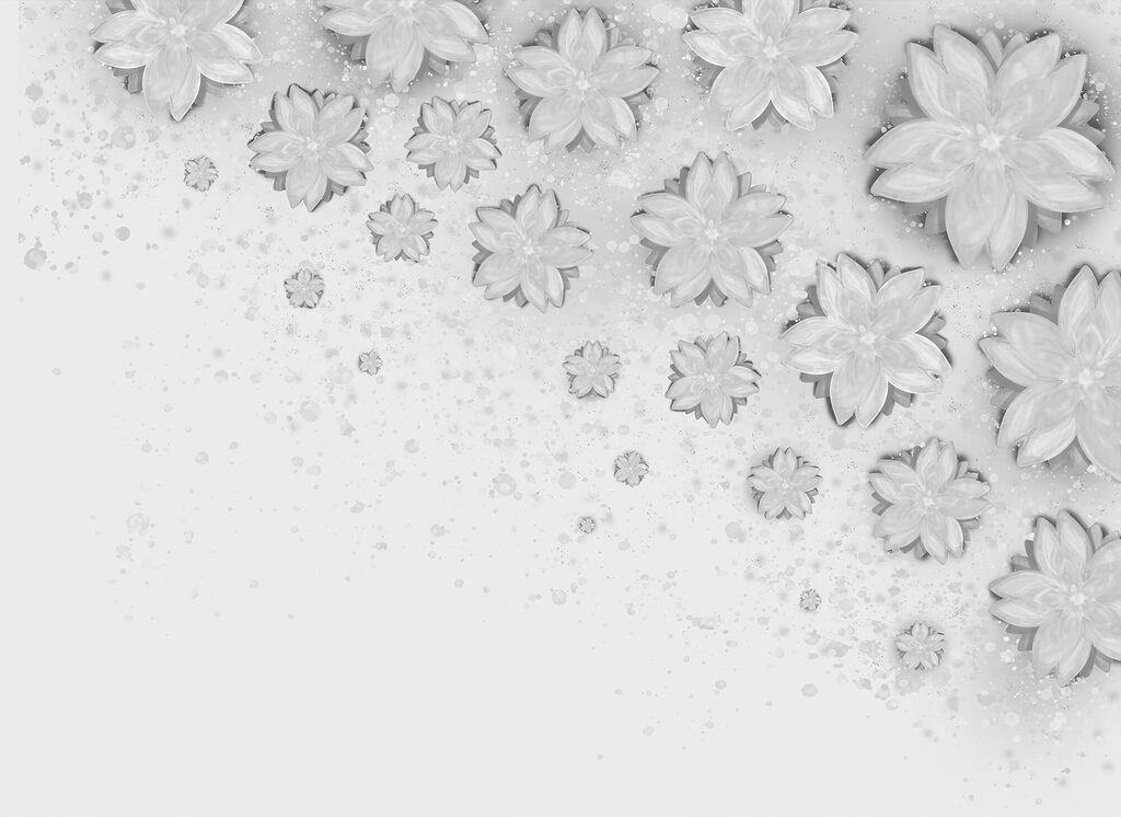 Witte bloemen dwarrelen neer — volledig ontwerp
