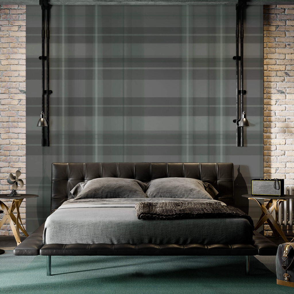 Grijze ruiten met lichtlijnen — interieur 1