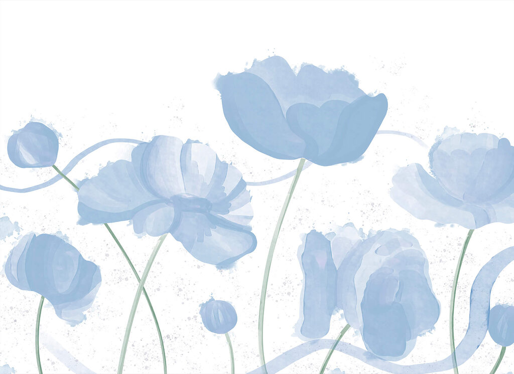Blauwe kelken in aquarel — volledig ontwerp