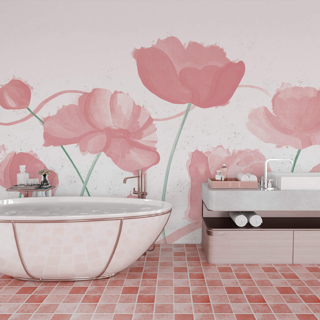 Zachtroze bloesems in zachte beweging in een interieur