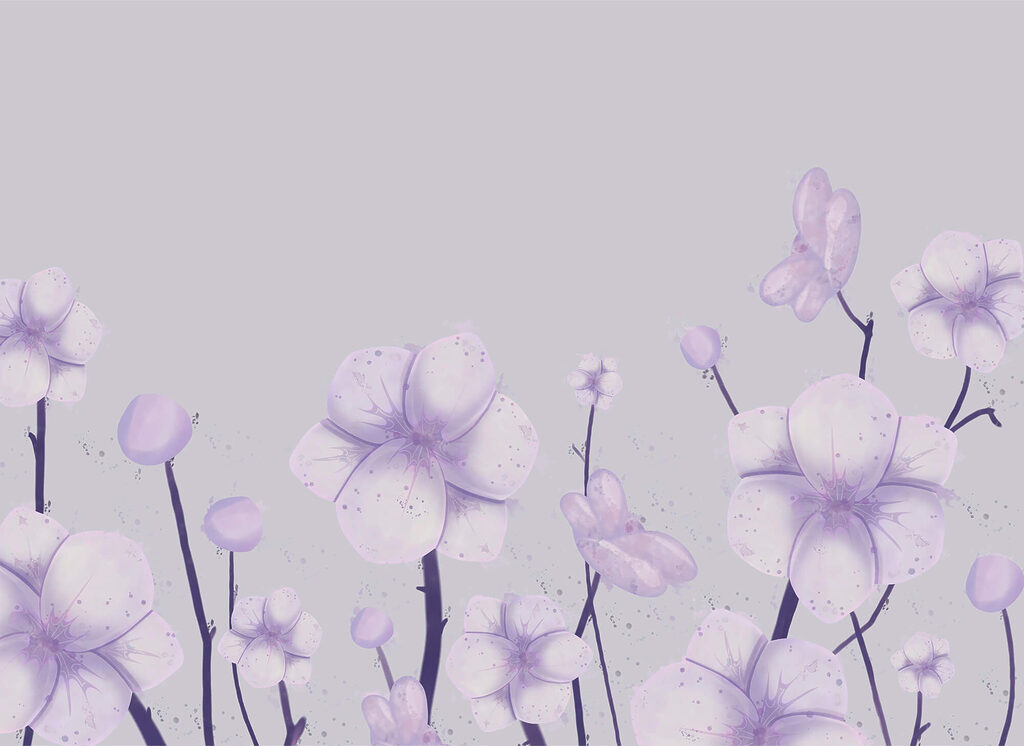 Lila bloesem aan takjes — volledig ontwerp