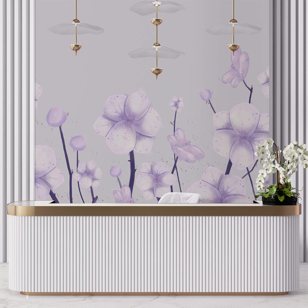 Lila bloesem aan takjes — interieur 1