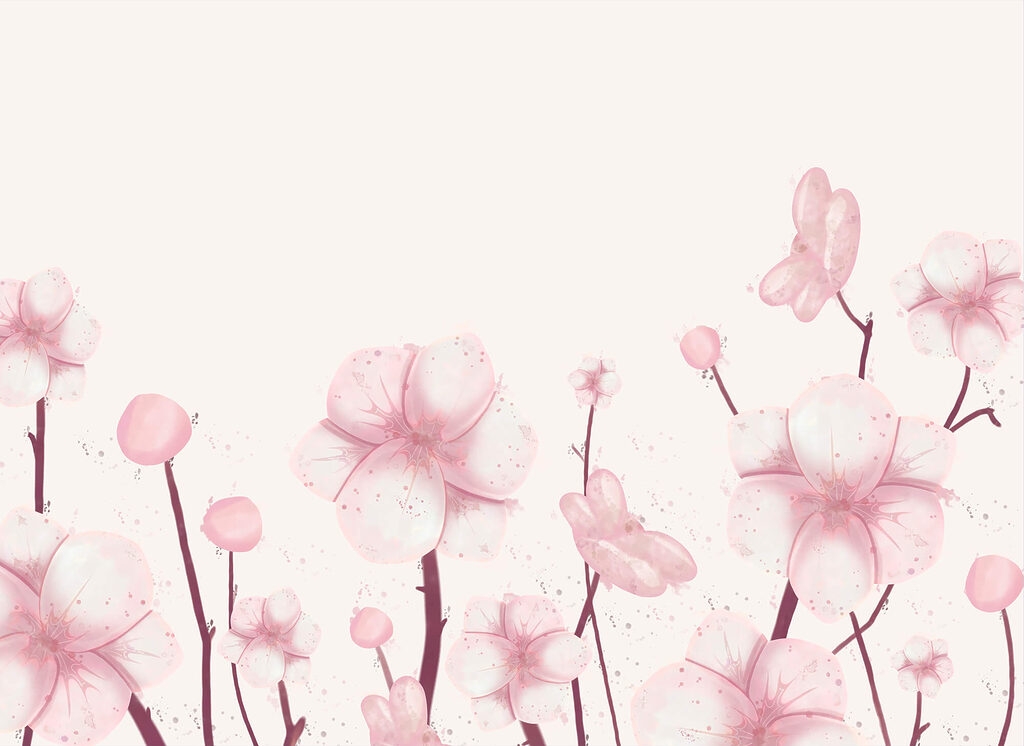 Groep roze bloemen — volledig ontwerp