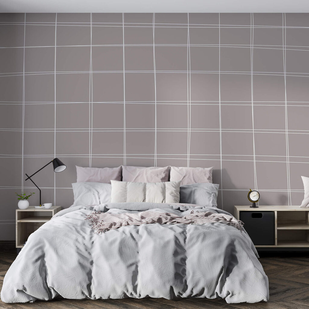 Fijne ruiten op taupe — interieur 1