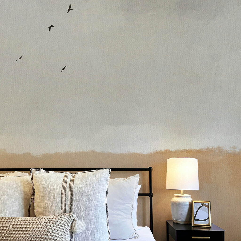 Vogels boven okerkleurig land — interieur 3