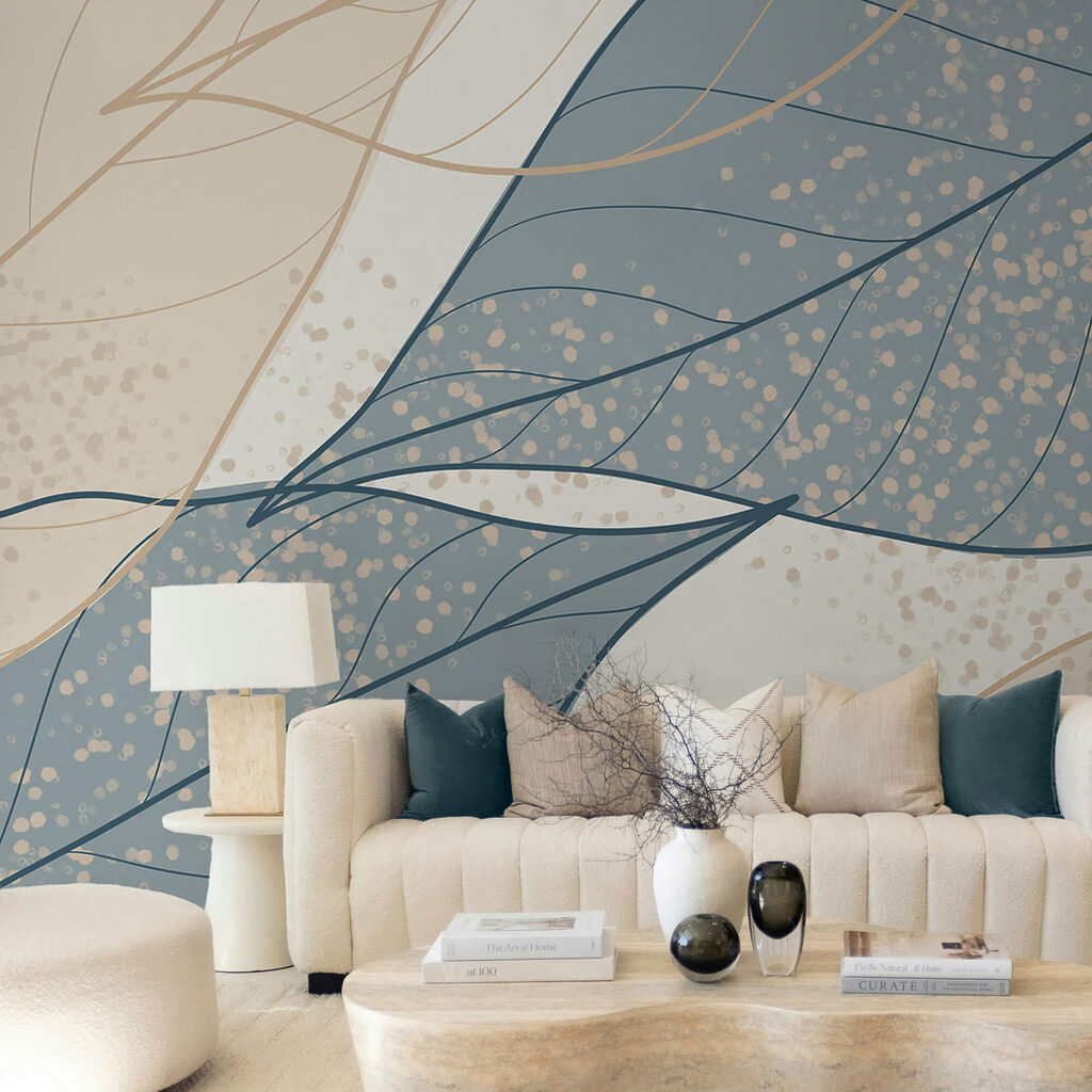 Blauwe bladvormen met stippen — interieur 2