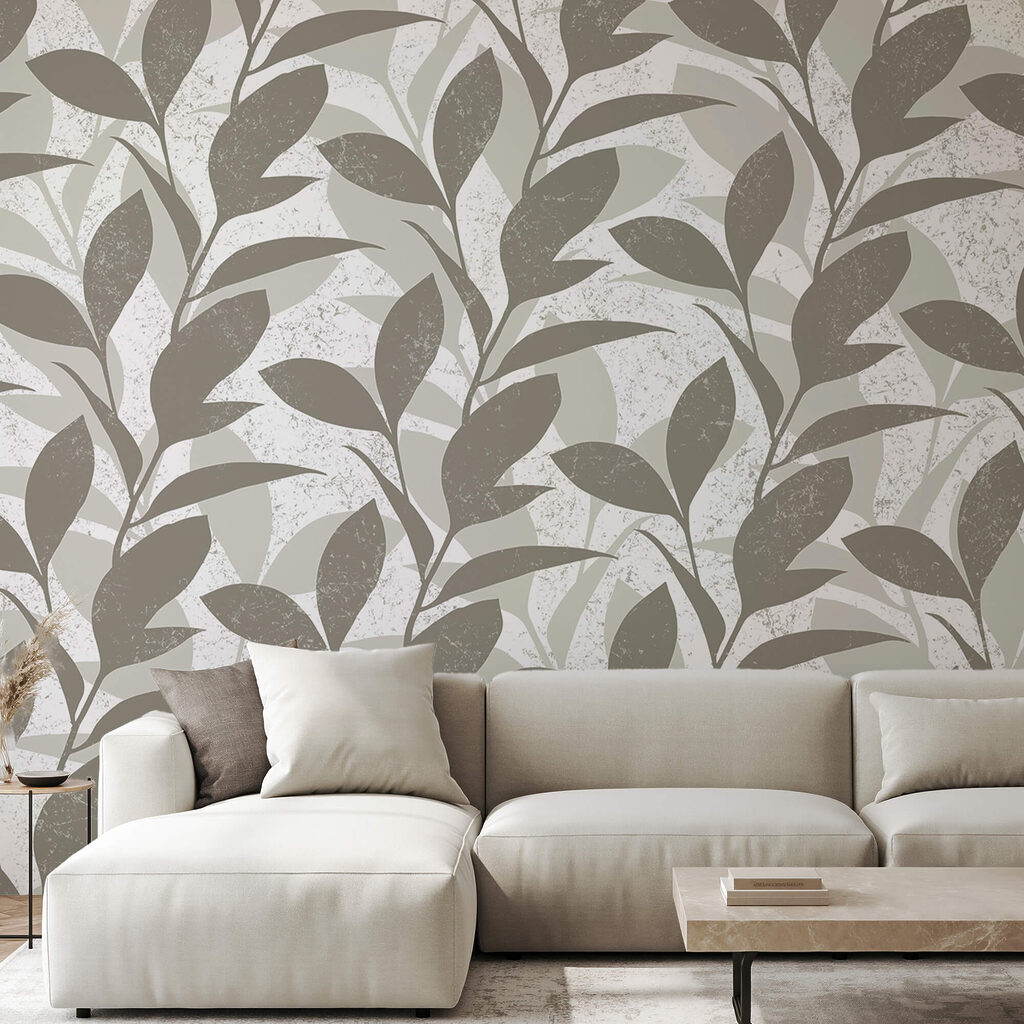 Grijze bladeren op wit — interieur 1