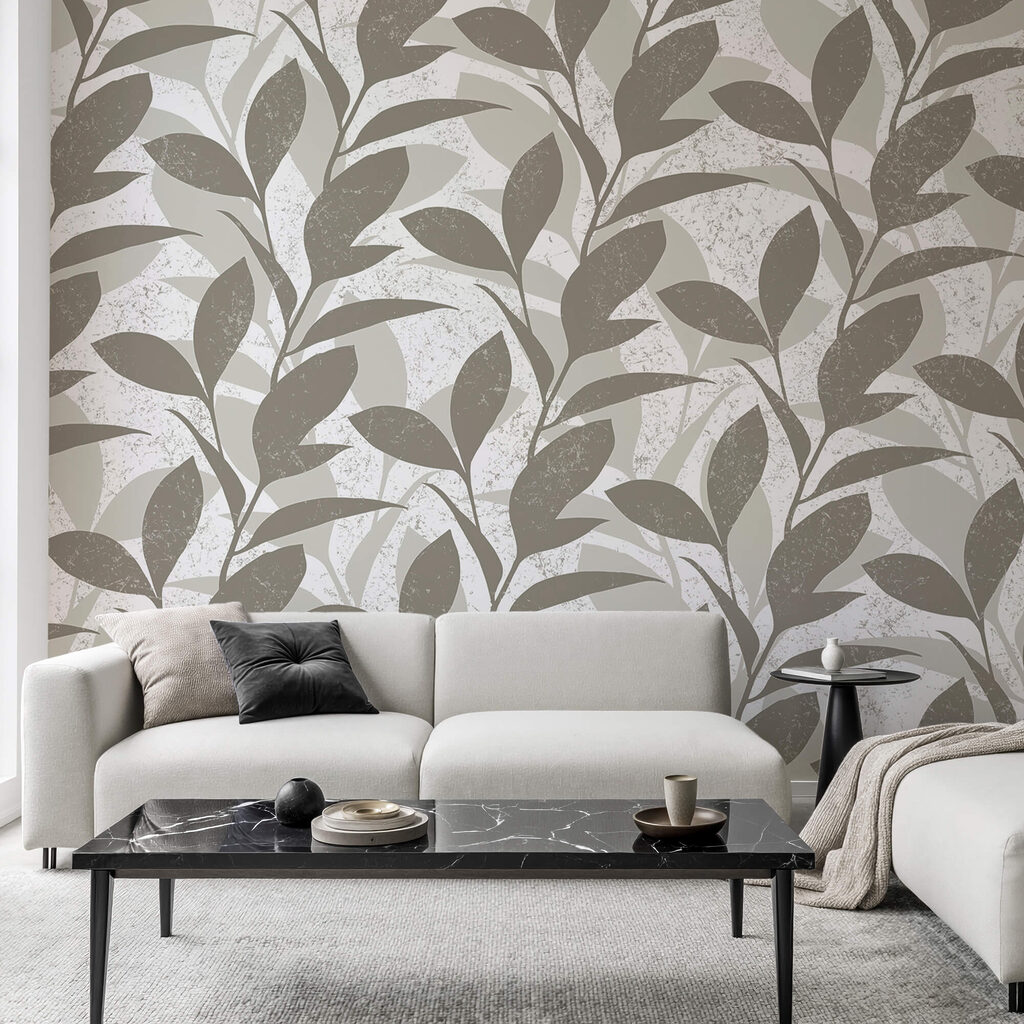 Grijze bladeren op wit — interieur 2