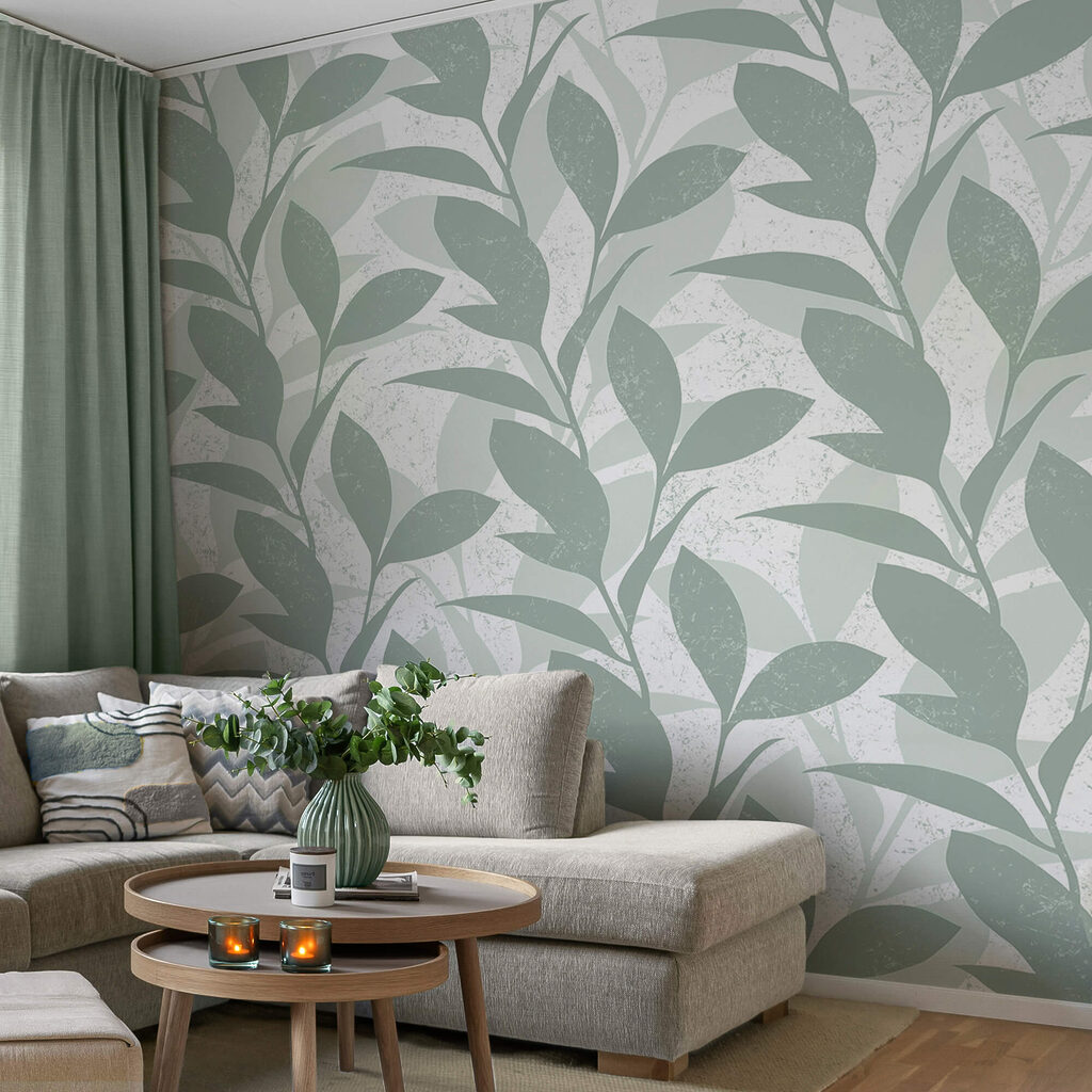 Patroon van bladeren op een witte achtergrond — interieur 1