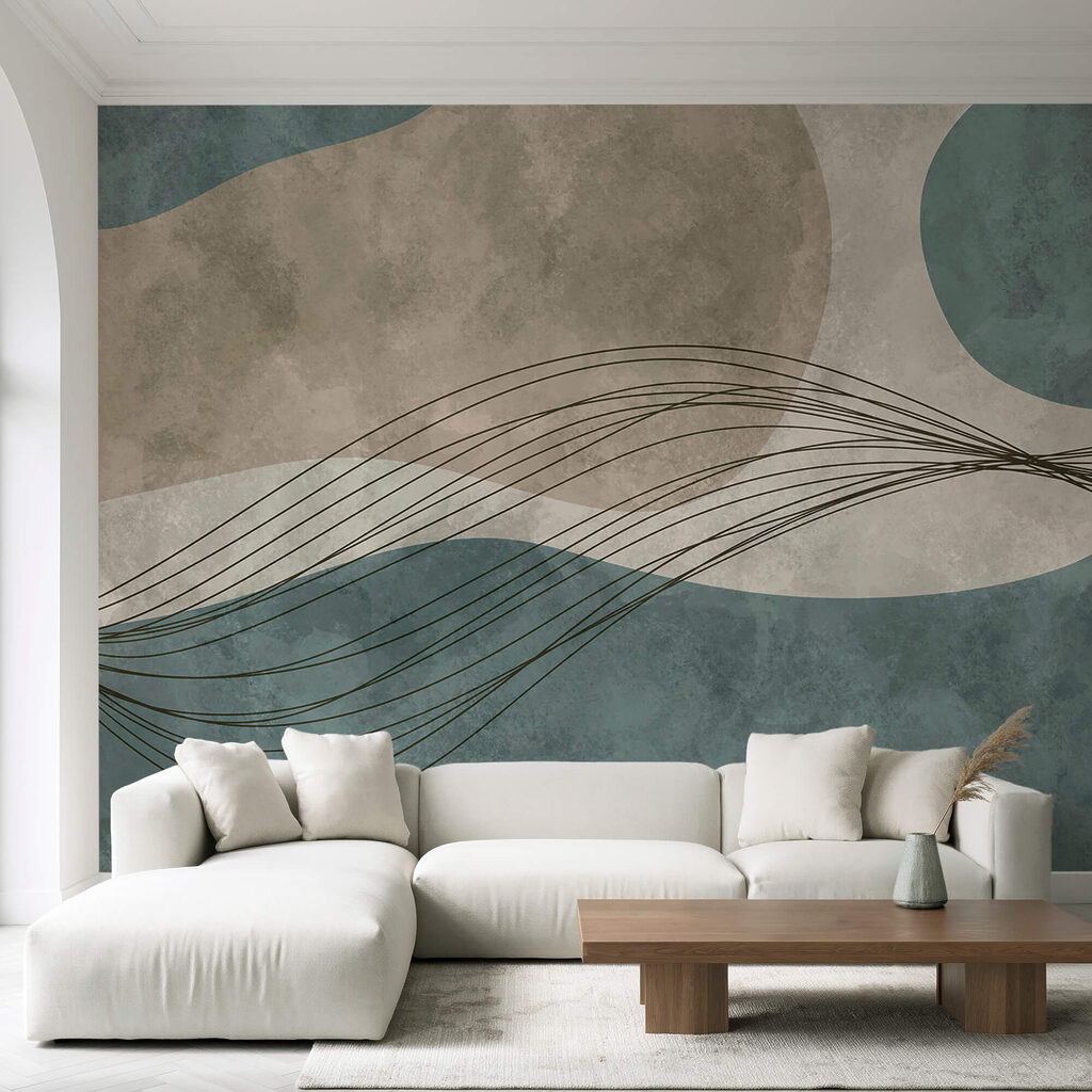 Golvende lijnen onder kleurcirkels — interieur 2