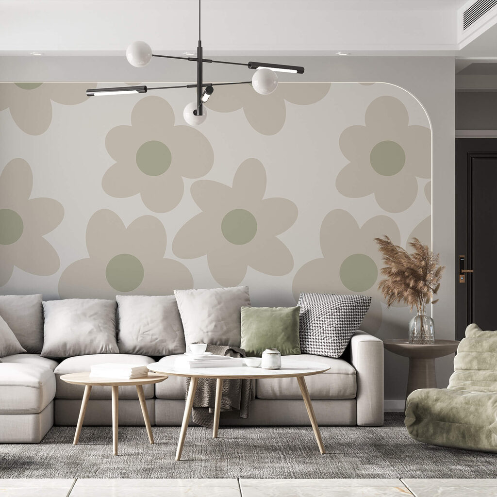 Ronde bloemen in grijsgroen — interieur 1