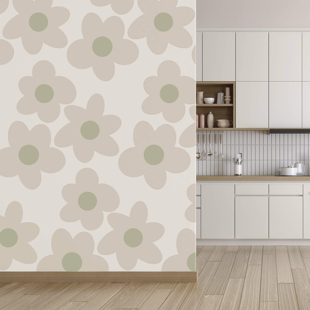 Ronde bloemen in grijsgroen — interieur 2