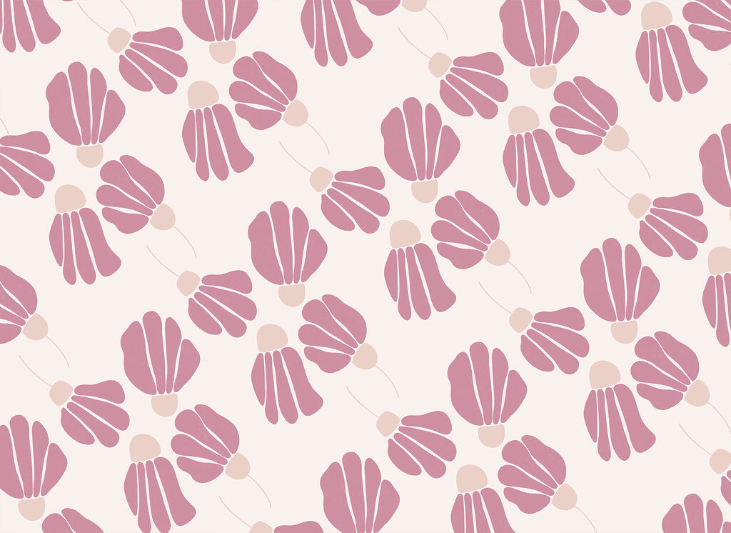 Roze bloemen in ruitpatroon — volledig ontwerp