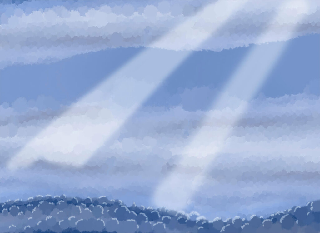 Lichtstralen over blauwe golven — volledig ontwerp