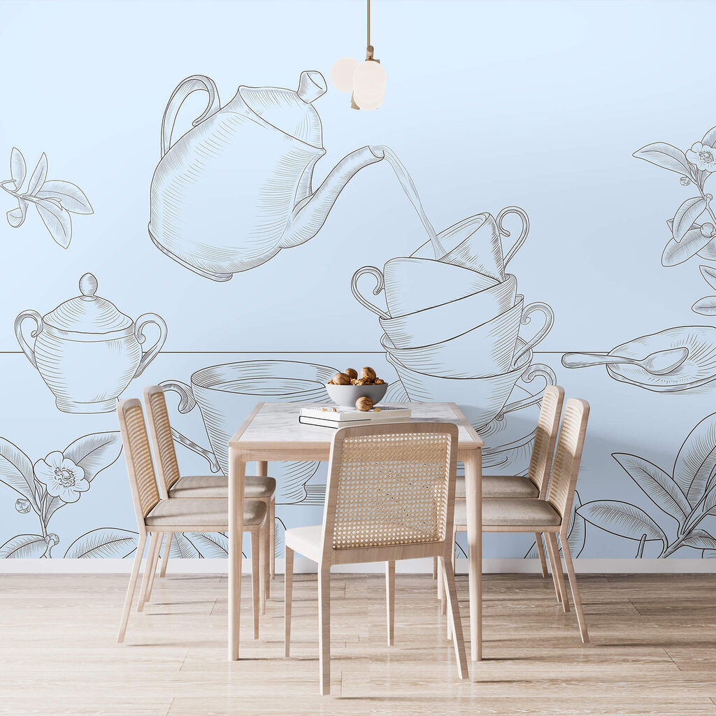 Theekopjes in fijne tekenlijnen — interieur 1