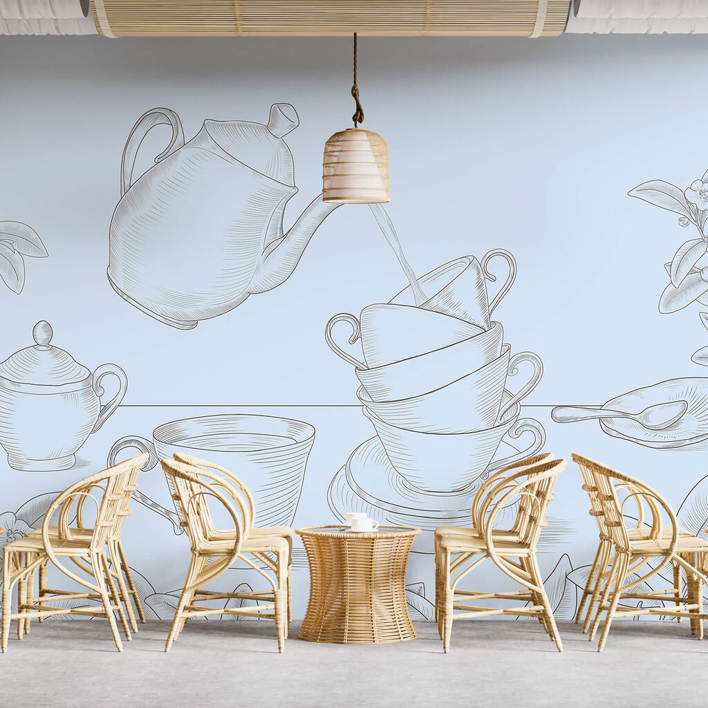 Theekopjes in fijne tekenlijnen — interieur 2