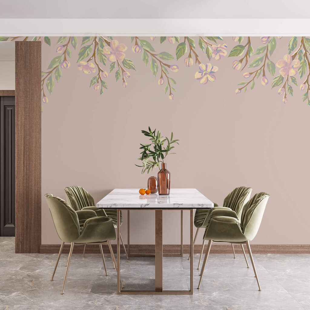 Delicaat bloemmotief op een zachte achtergrond in een interieur