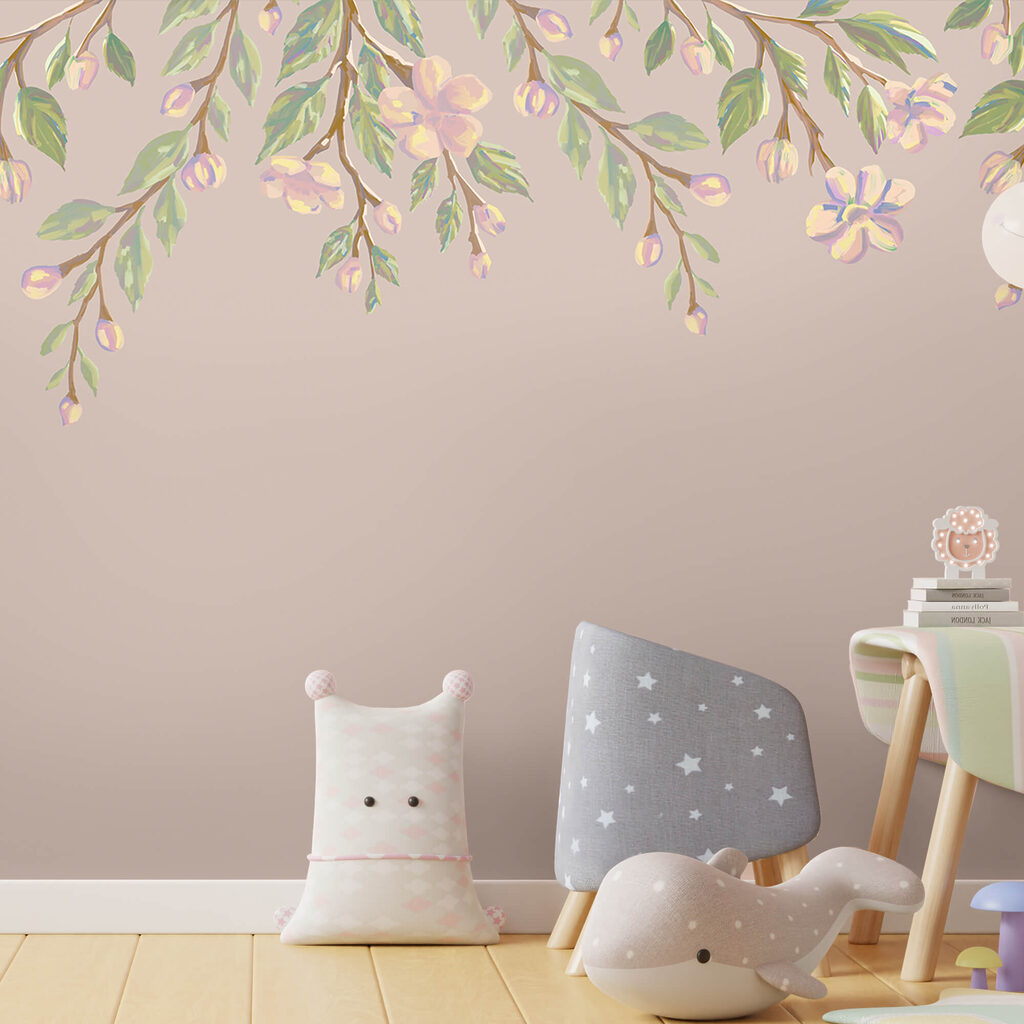 Hangende bloesem op oudroze — interieur 2