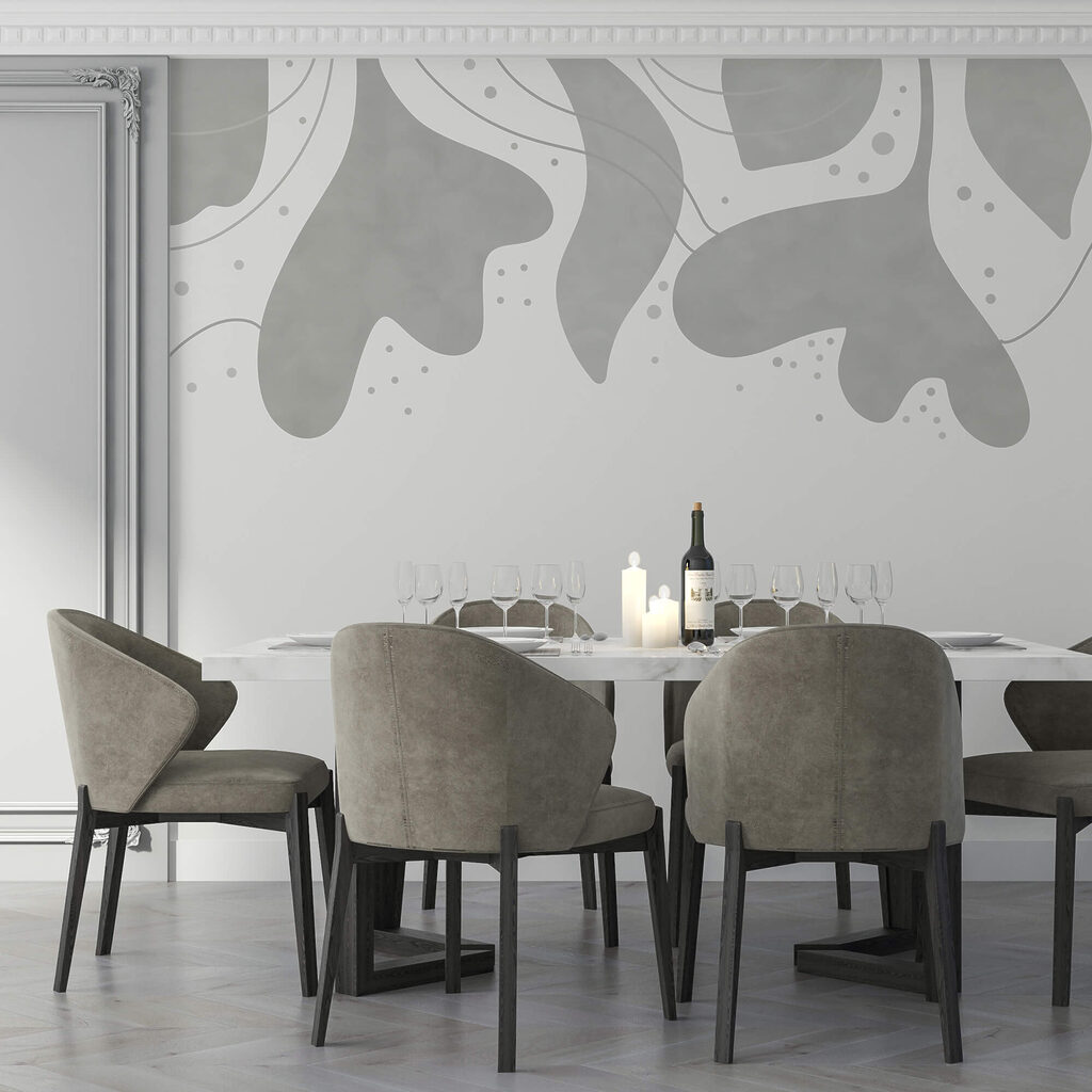 Grijze en witte achtergrond met bladeren — interieur 1