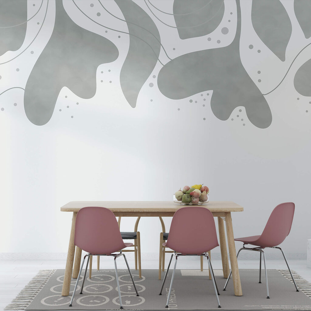Grijze en witte achtergrond met bladeren — interieur 2
