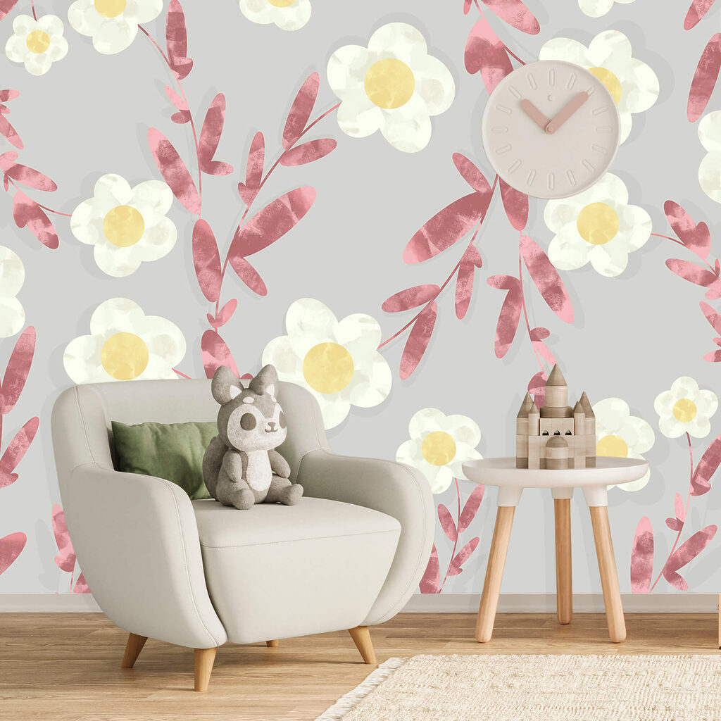 Witte bloemen, rozerode ranken — interieur 2