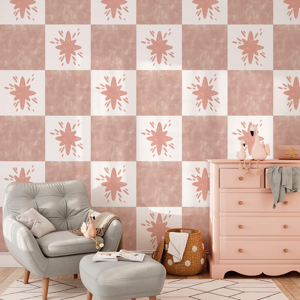 Sterren op roze dambord — interieur 1